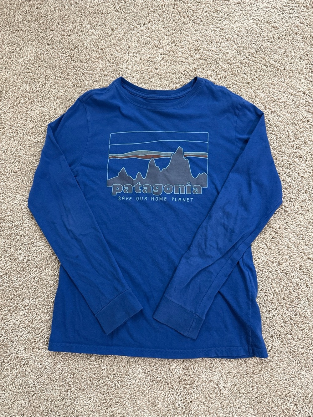 Patagonia Royal Blue Long Sleeve Mountain Graphic Tee
